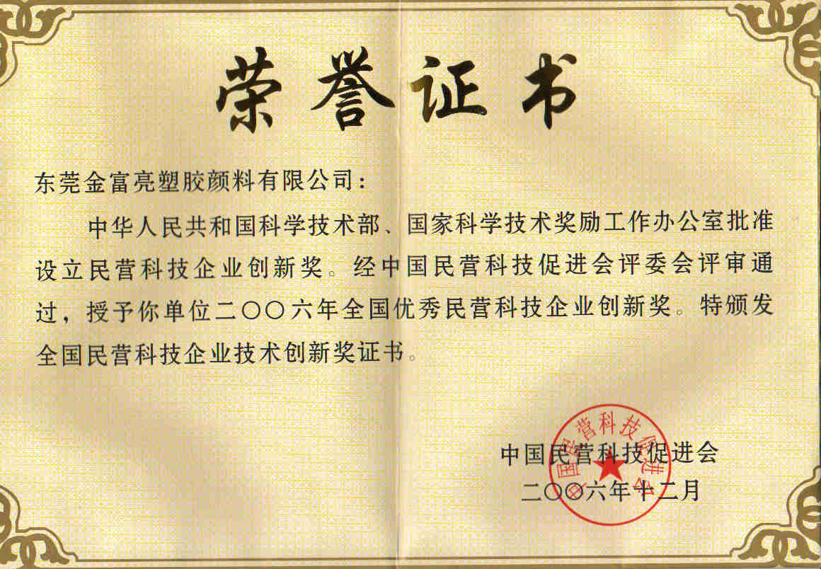 榮譽(yù)證書(shū)(中國(guó)民營(yíng)科技企業(yè))